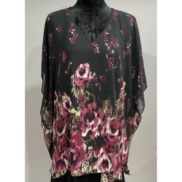 Lotussmile Women Black With Sheer Floral Tunic XXXL - Picture 1 of 11